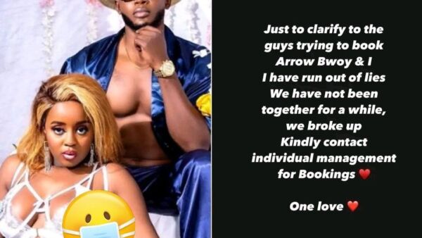 Nadia Mukami Confirms Split with Arrow Bwoy: “He Is Still the Love of My Life”